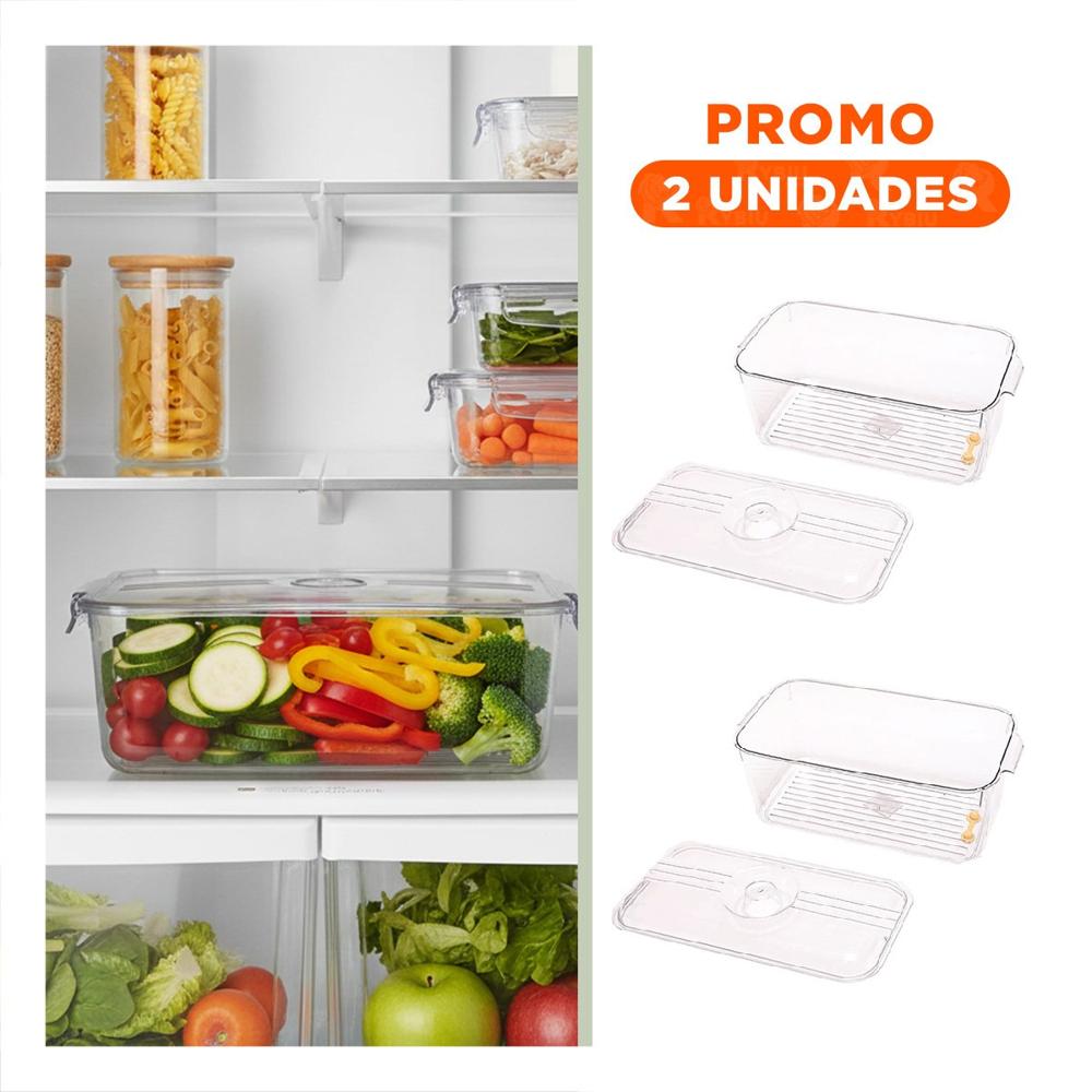 Pack2 Organizador de Cocina con Asas Pequeñas 30x20x10cm Transparente Y Regalo Sticker