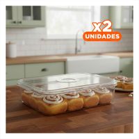Pack2 Porta Alimentos de Acrilico Rectangular con Drenaje 32x20x5cm Transparente