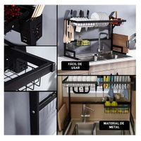 Escurridor de Platos Negro 85cm con Ganchos para sus Utensilios Y Ligas Regalo
