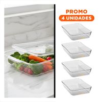 Pack4 Porta Alimentos Multiuso para Refrigerador 32x20x5cm Transparente