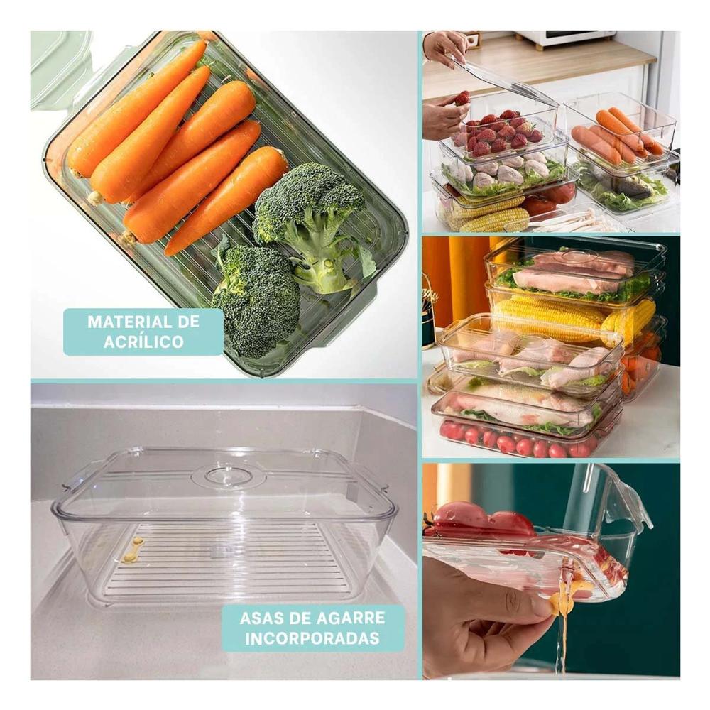 Bandeja Multiuso de Acrilico para Refrigerador y Repisas 30x20x15cm Transparente Y Ligas Regalo