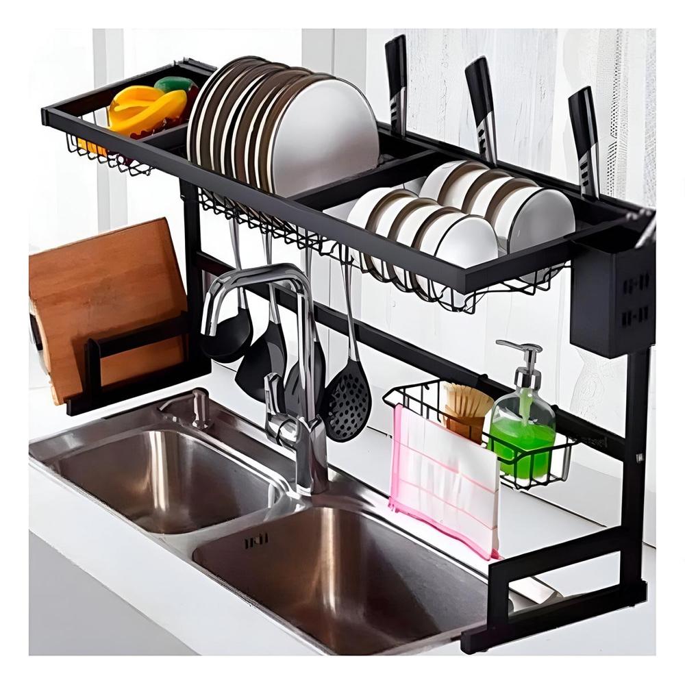 Escurridor de Platos en Color Negro 85cm con Soporte para sus Cuchillos