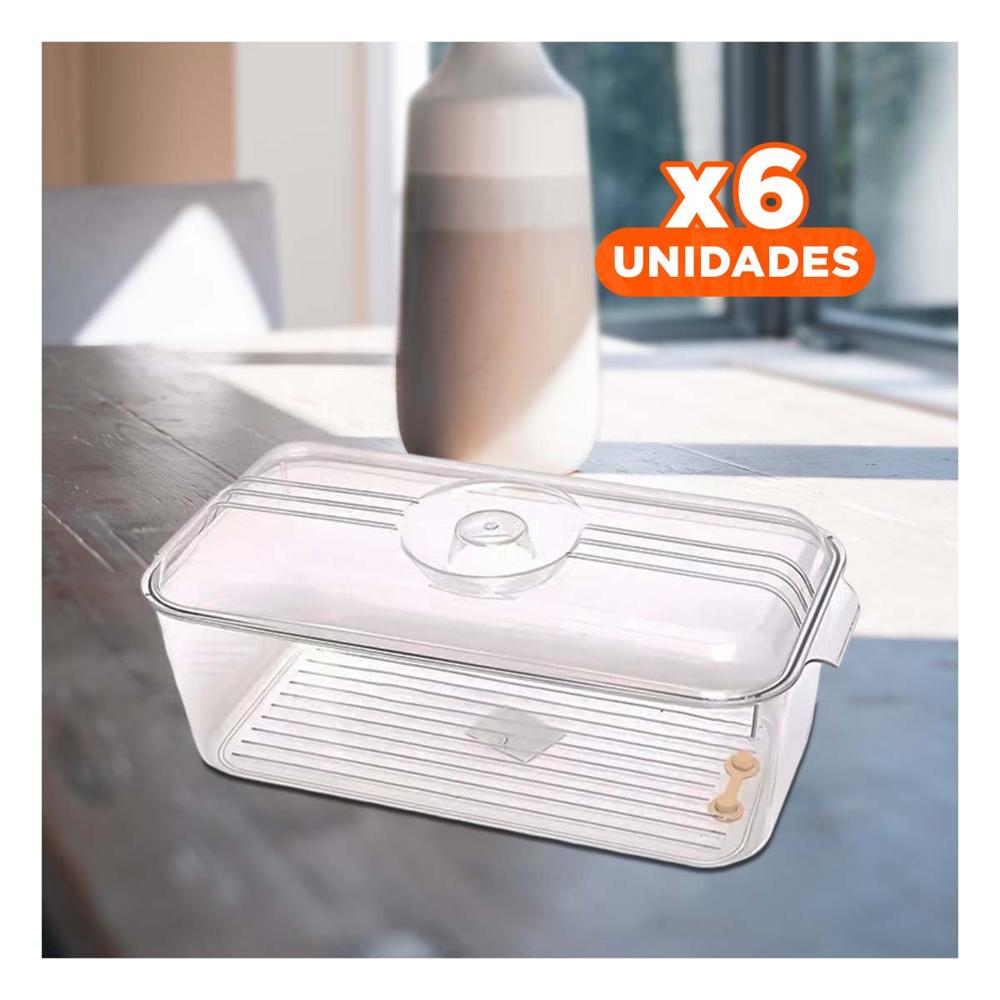 Pack6 Organizador de Cocina con Asas Pequeñas 30x15x15cm Transparente Y Papel Regalo