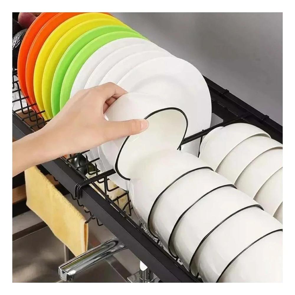 Escurridor de Platos Negro 65cm con Rejilla de Secado para Mesa Y Papel Regalo