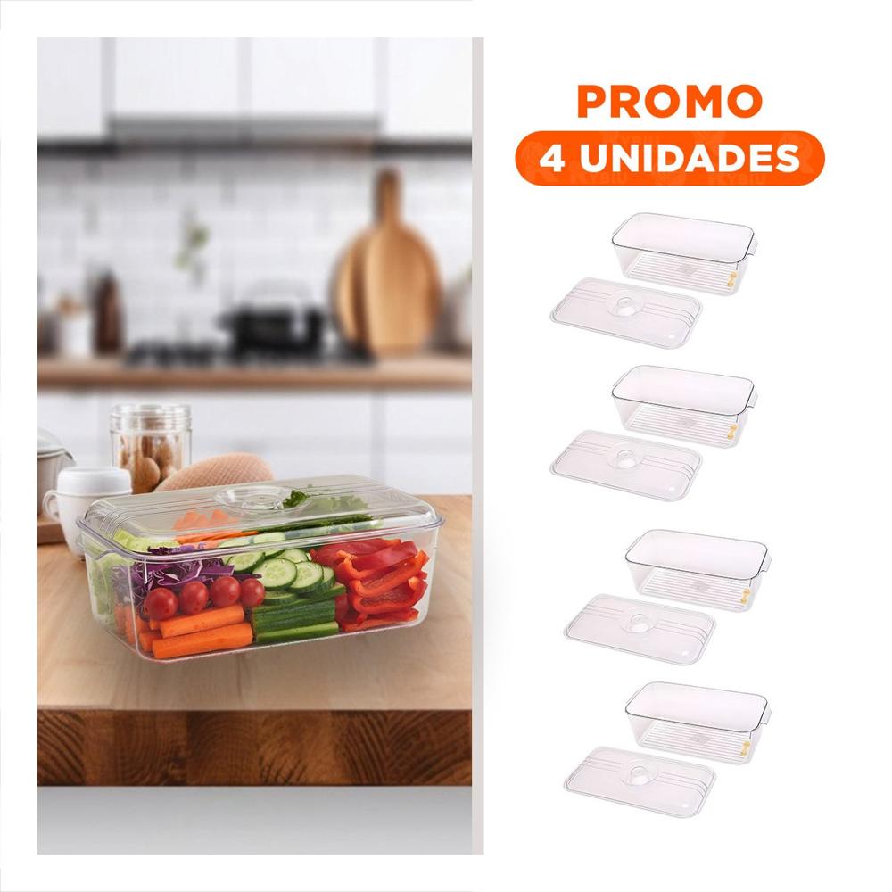 Pack4 Organizador Apilable Rectangular con Tapa 30x16x11cm Transparente