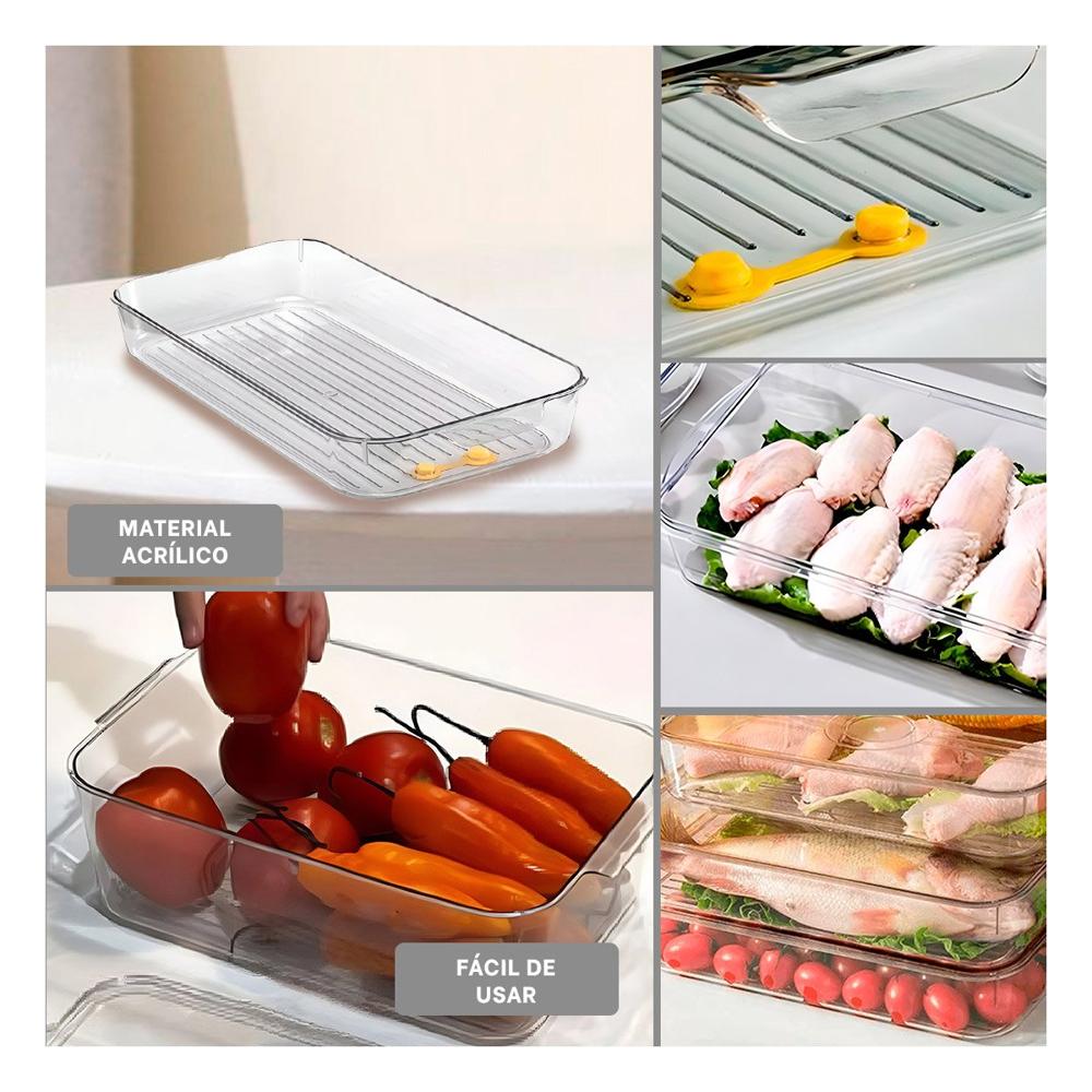 Bandeja Organizadora con Salida de Agua 30x16x5cm Transparente Y Ligas Regalo