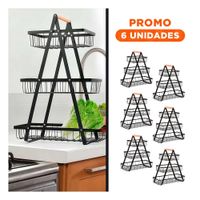 Pack6 Canastilla de Acero Inoxidable Negro 3 Niveles con Estructura Triangular YRegalo Sticker