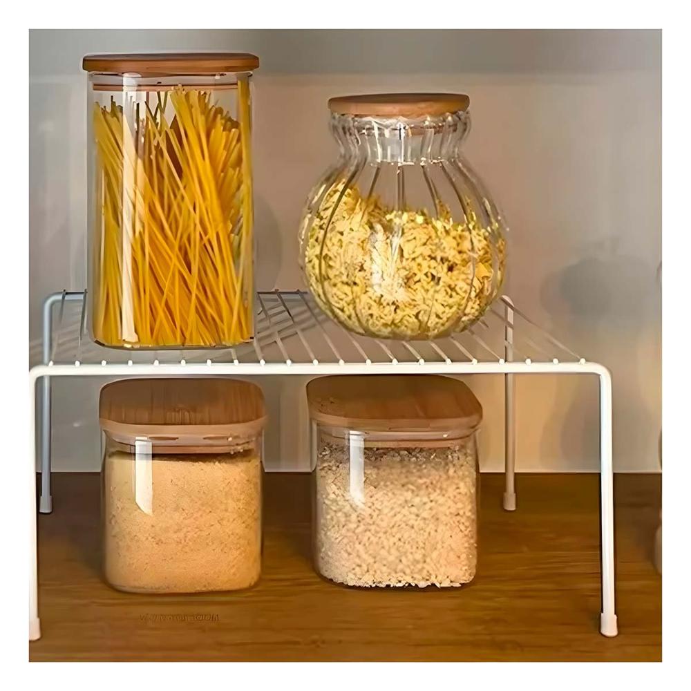 Rejilla Separadora Expandible Blanco con 4 Patas de Metal para Gavinete de Cocina