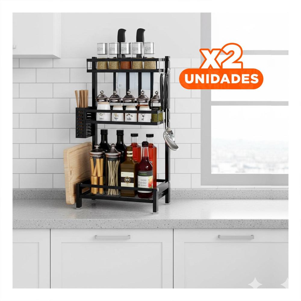Pack2 Estanteria de Mesa Negro con 3 Niveles en Acero Inoxidable YPapel Regalo