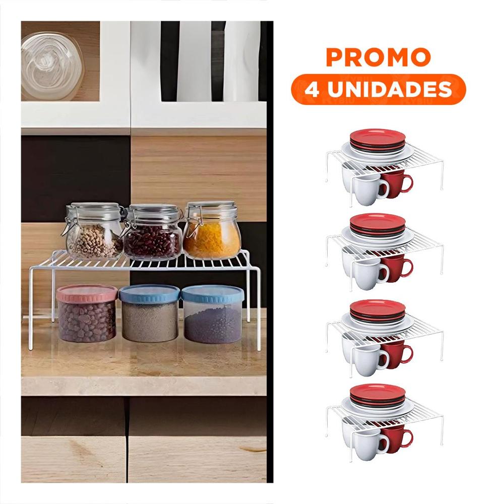 Pack4 Organizador de Cocina Blanco en Metal con Soporte de 4 Patas y Sistema Expandible