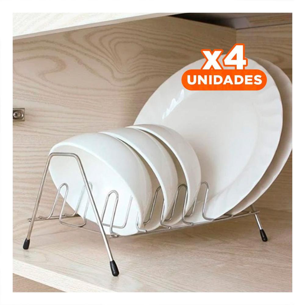 Pack4 Estante Metalico Plateado para Tapas de Ollas 10 Ranuras YRegalo Sticker