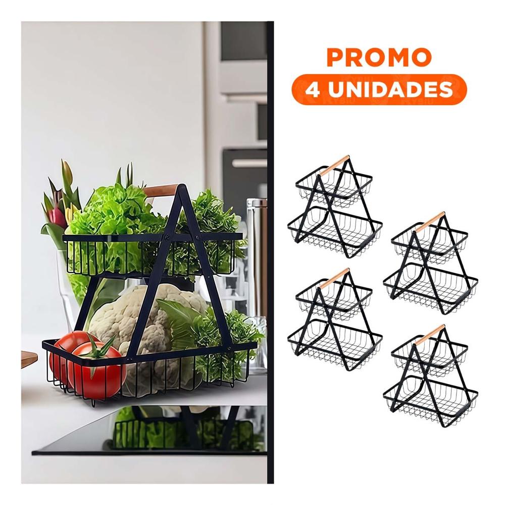 Pack4 Organizador Triangular Negro Fabricado en Acero Inoxidable 2 Niveles