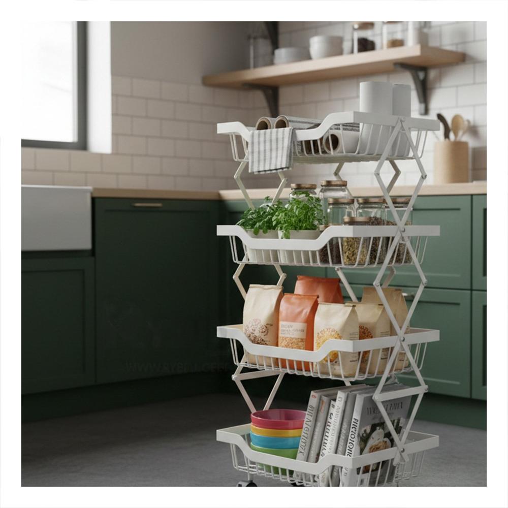 Verdulero Plegable con Acero Carbonado 4 Pisos Color Blanco para Cocina Moderna Y Notas
