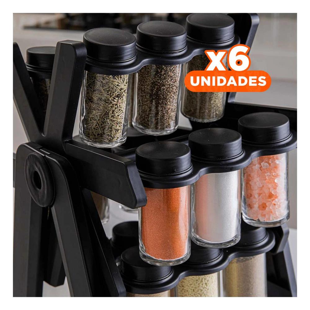 Pack6 Soporte Giratorio 360 de Condimentos para Cocina en Color Negro