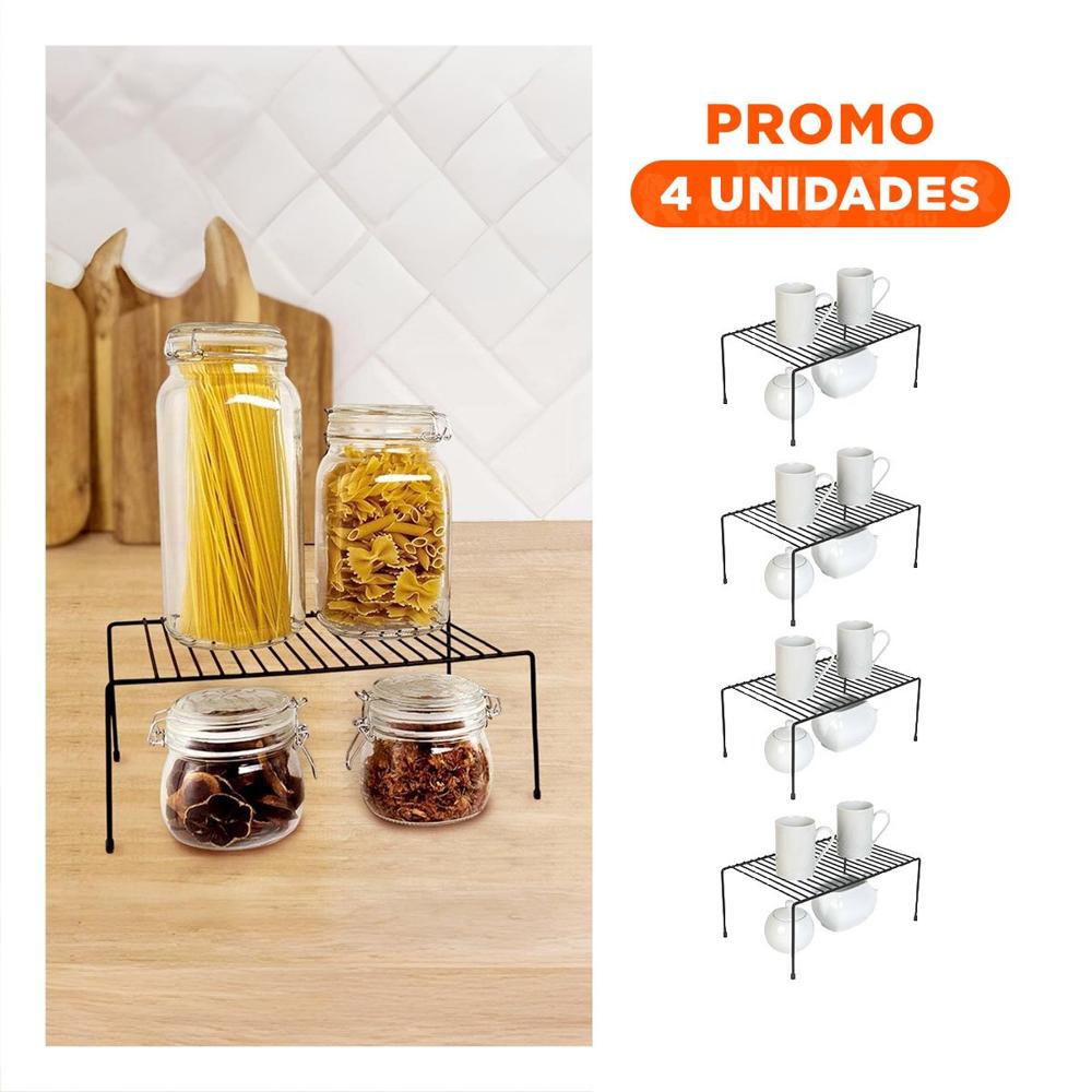 Pack4 Organizador de Cocina Negro en Metal con Soporte de 4 Patas y Sistema Expandible