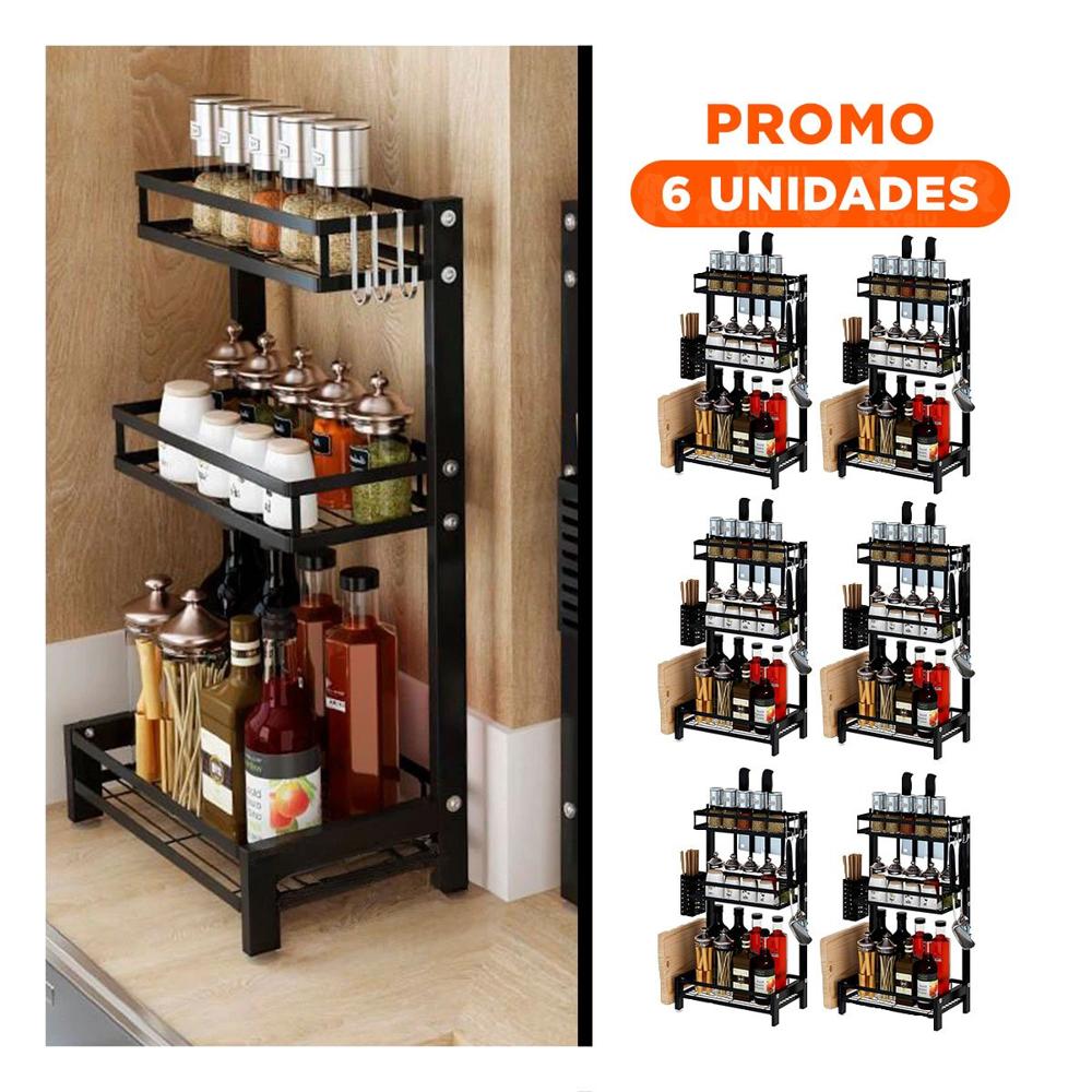 Pack6 Organizador Modular Negro con 3 Niveles Fabricado en Acero Inoxidable YRegalo Sticker