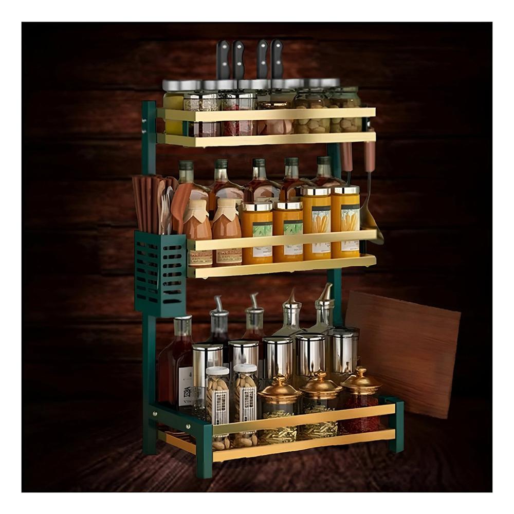 Organizador Compacto para Condimentos en 3 Niveles Color Verde Dorado Ynotas
