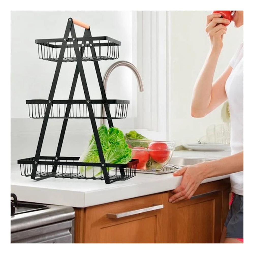 Frutero Triangular Negro con Tres Niveles Firmes en Acero Inoxidable Ynotas
