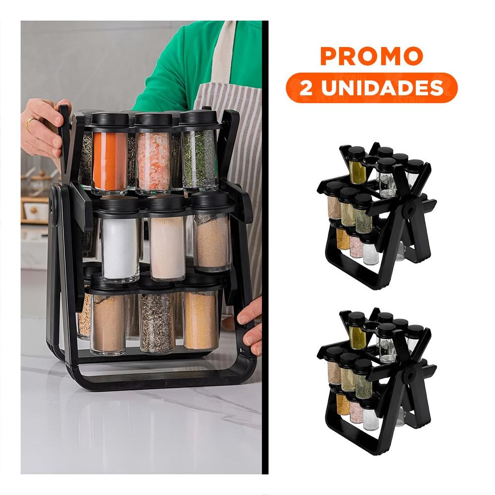 Pack2 Soporte de Condimentos Giratorio 360 Color Negro para Cocina Moderna Y Regalo Sticker