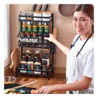 Rack de Cocina Negro en Acero Inoxidable con 3 Niveles para Ordenar Especias YPapel Regalo