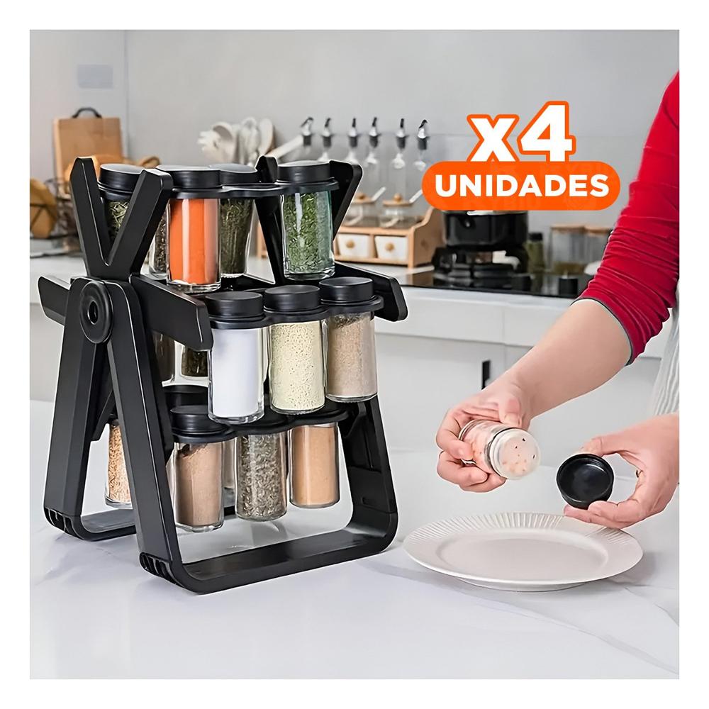 Pack4 Soporte de Condimentos en Color Negro con Formato Giratorio 360 YRegalo Sticker