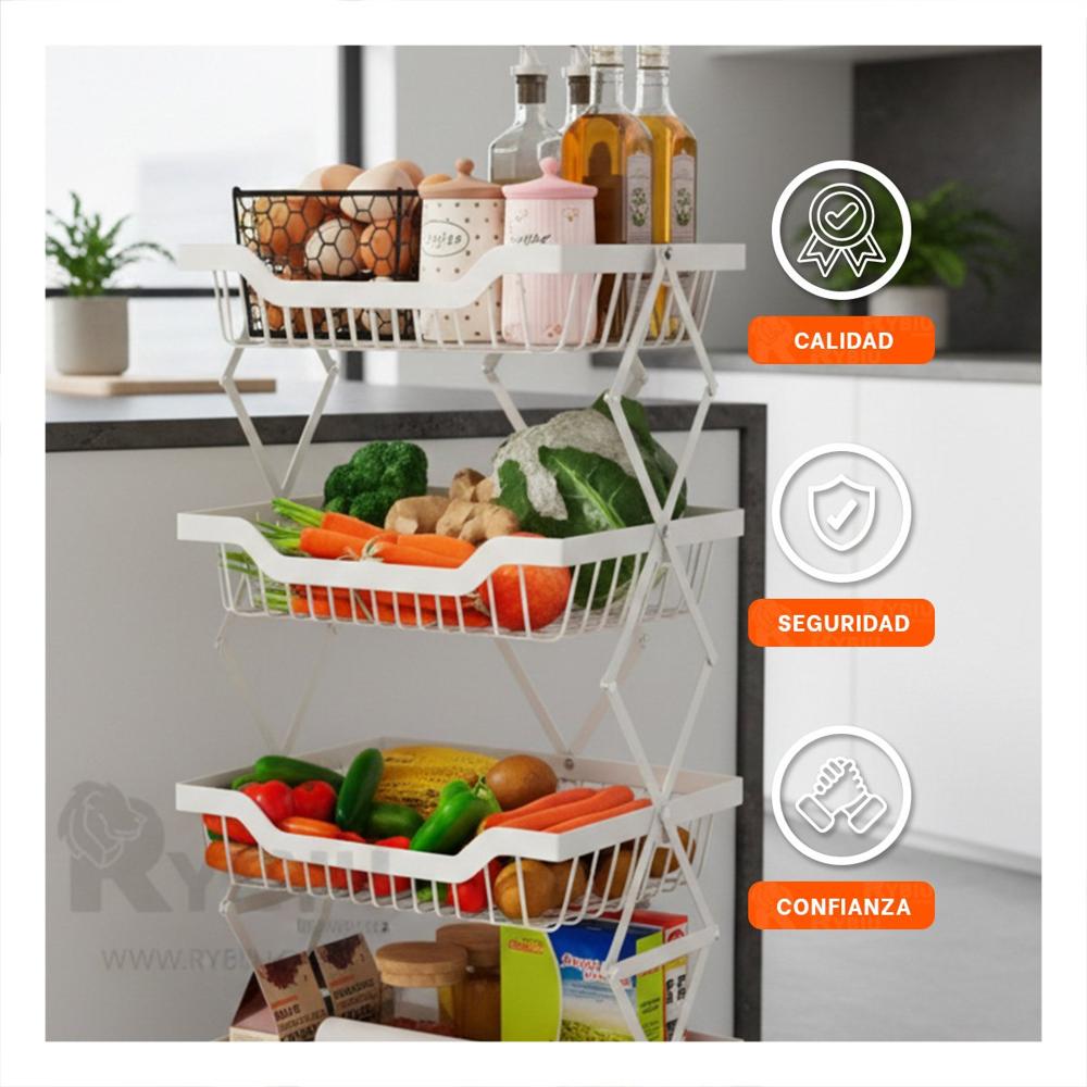 Verdulero Plegable de 4 Pisos Color Blanco con Estructura en Acero Carbonado para Cocina