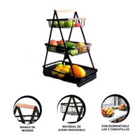 Frutero de 3 Niveles en Acero Inoxidable Color Negro con Forma Triangular YPapel Regalo