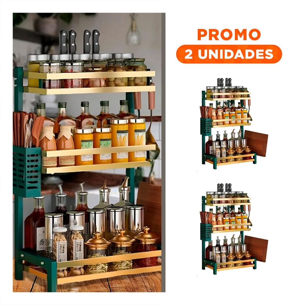 Pack2 Soporte en Color Verde Dorado de 3 Niveles para Condimentos YRegalo Sticker