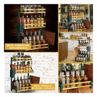 Organizador en Color Verde Dorado para Condimentos con Estructura de 3 Niveles YLigas Regalo