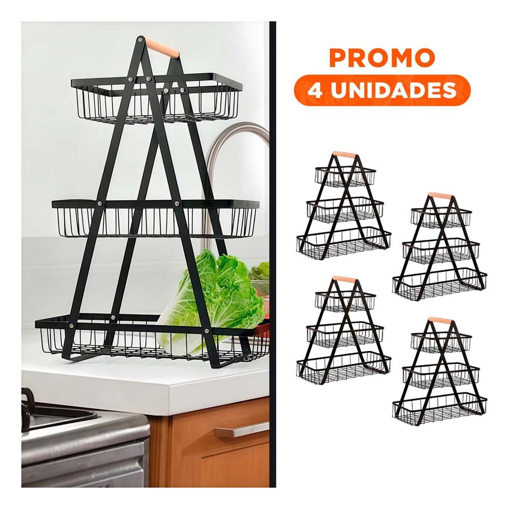 Pack4 Organizador Triangular Negro Fabricado en Acero Inoxidable 3 Niveles