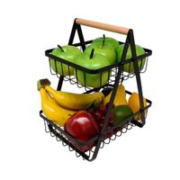 Frutero Color Negro con Estructura Triangular de Acero Inoxidable y 2 Niveles YRegalo Sticker