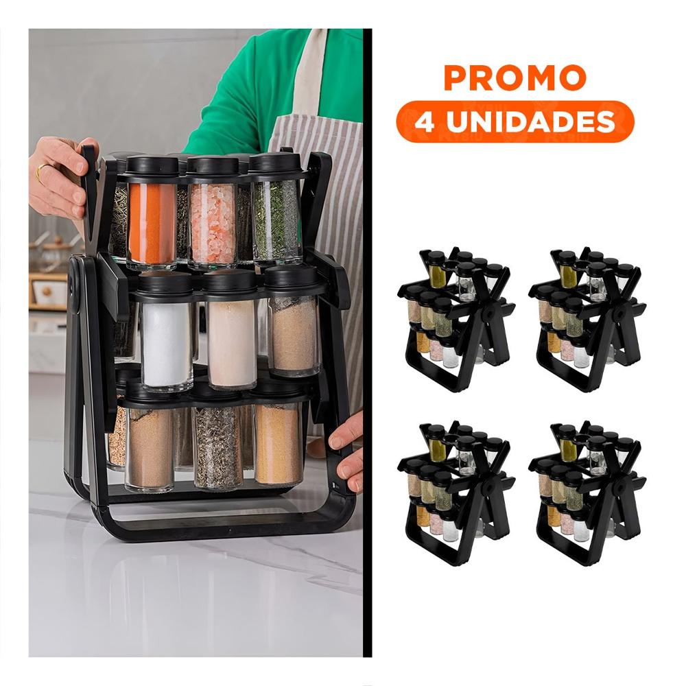 Pack4 Soporte Giratorio 360 Color Negro para Condimentos de Uso Diario