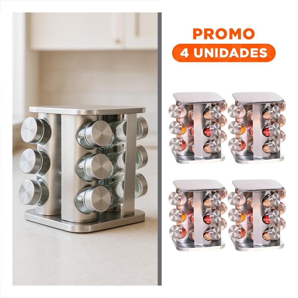 Pack4 Organizador de Especias 12 Frascos Gris con Diseño Elegante en su Casa