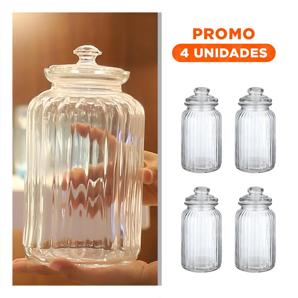 Pack4 Recipiente para Cocina de Vidrio Multiuso 2 Kilos en Color Transparente