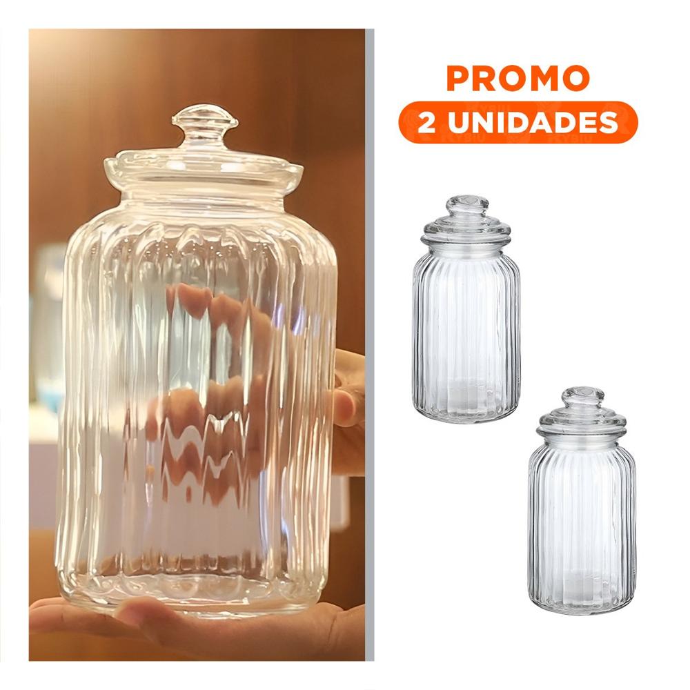Pack2 Contenedor de 2 Kilos Multiuso en Vidrio Color Transparente para Despensa Y Papel Regalo