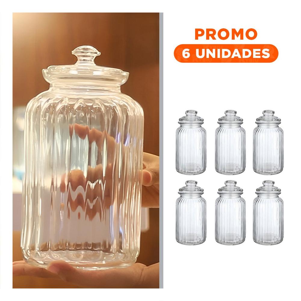 Pack6 Envase para Cocina de Vidrio Multiuso 2 Kilos en Color Transparente Y Regalo Sticker