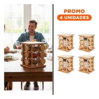 Pack4 Contenedor Giratorio Cuadrado de Madera con 12 Frascos Cocina
