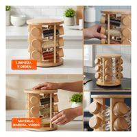 Condimentero de Cocina Giratorio Circular con 12 Frascos Madera YLigas Regalo