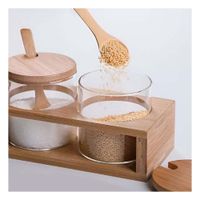 Organizador de Especias con 3 Frascos de Vidrio y Base de Madera Natural Y notas