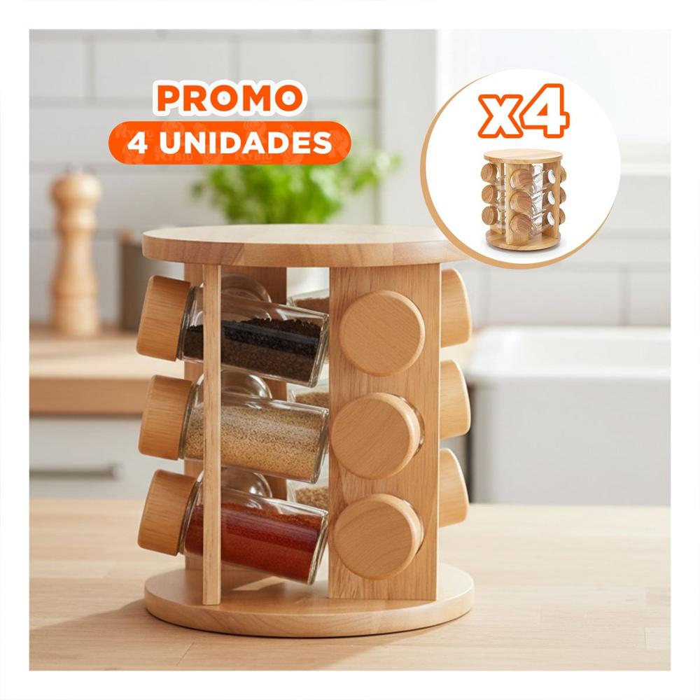 Pack4 Organizador Giratorio de Especias 12 Frascos Diseno Madera YRegalo Sticker