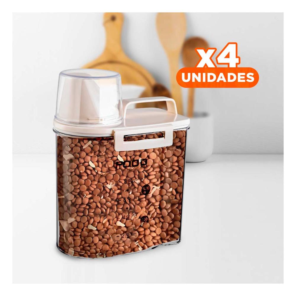 Pack4 Articulo de Cocina con Boquilla Tapa y Asa de 1L en Color Crema Practico YPapel Regalo