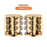 Pack2 Kit Condimentero Circular 12 Frascos de Color Dorado para Encimera YRegalo Sticker