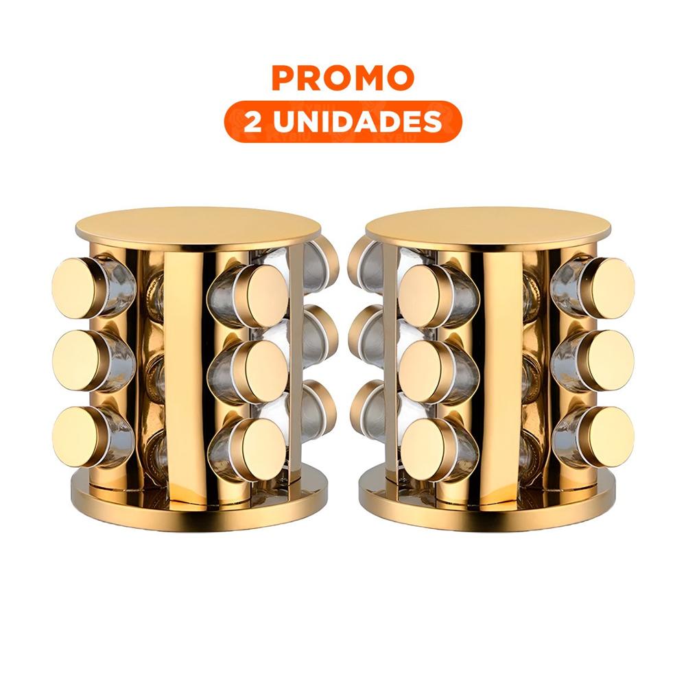 Pack2 Kit Condimentero Circular 12 Frascos de Color Dorado para Encimera YRegalo Sticker