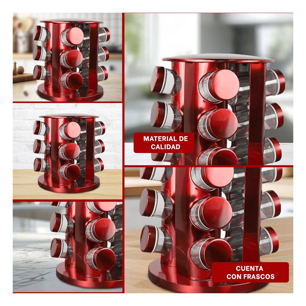 Set condimentero Circular Rojo con 12 Frascos Resistente para Uso Diario YLigas Regalo