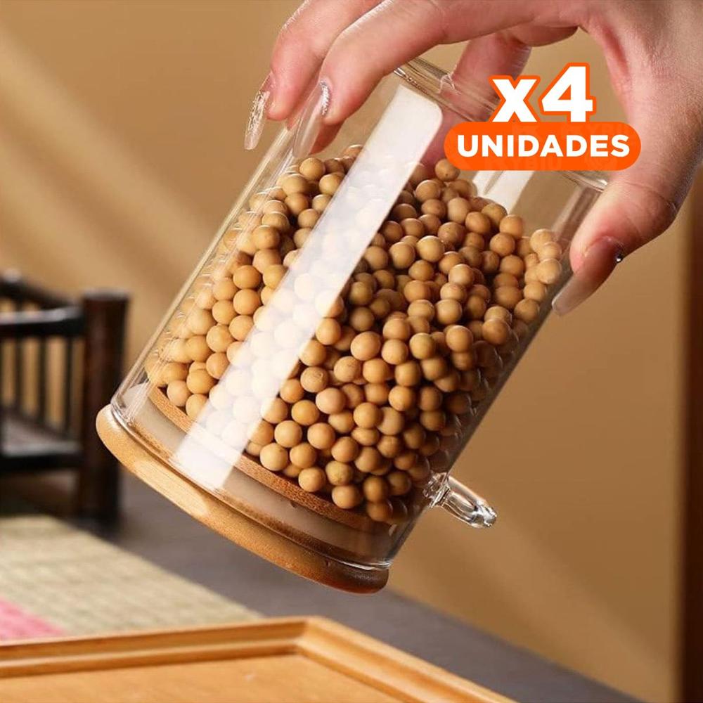 Pack4 Envase Transparente con Tapa Superior y Cuchara de Medidas 10x11cm YPapel Regalo