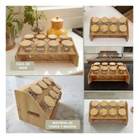 Set Especiero Rectangular con 8 Frascos Circulares en Madera para Cocina YLigas Regalo