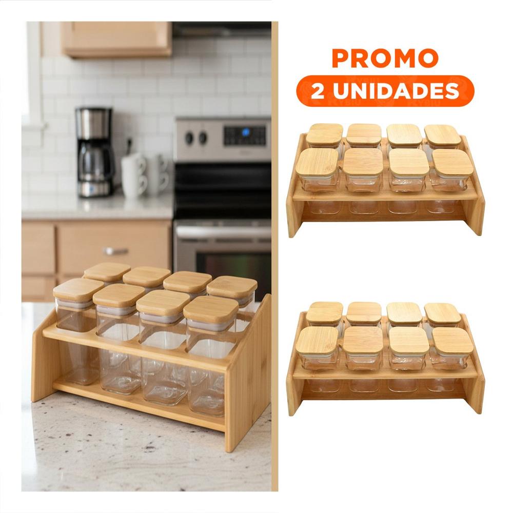 Pack2 Organizador de Especias Rectangular de Madera con 8 Frascos Cocina YRegalo Sticker
