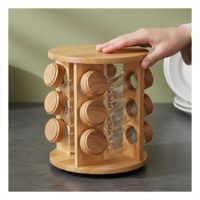 Especiero Giratorio 12 Frascos Diseno Circular con Base de Madera Y notas