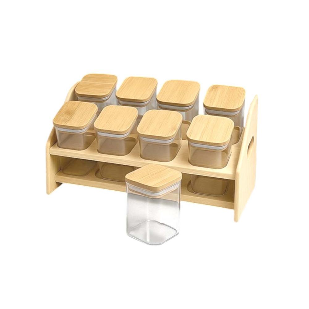 Organizador Rectangular de Madera con 8 Frascos Cuadrados para Cocina y Hogar YRegalo Sticker