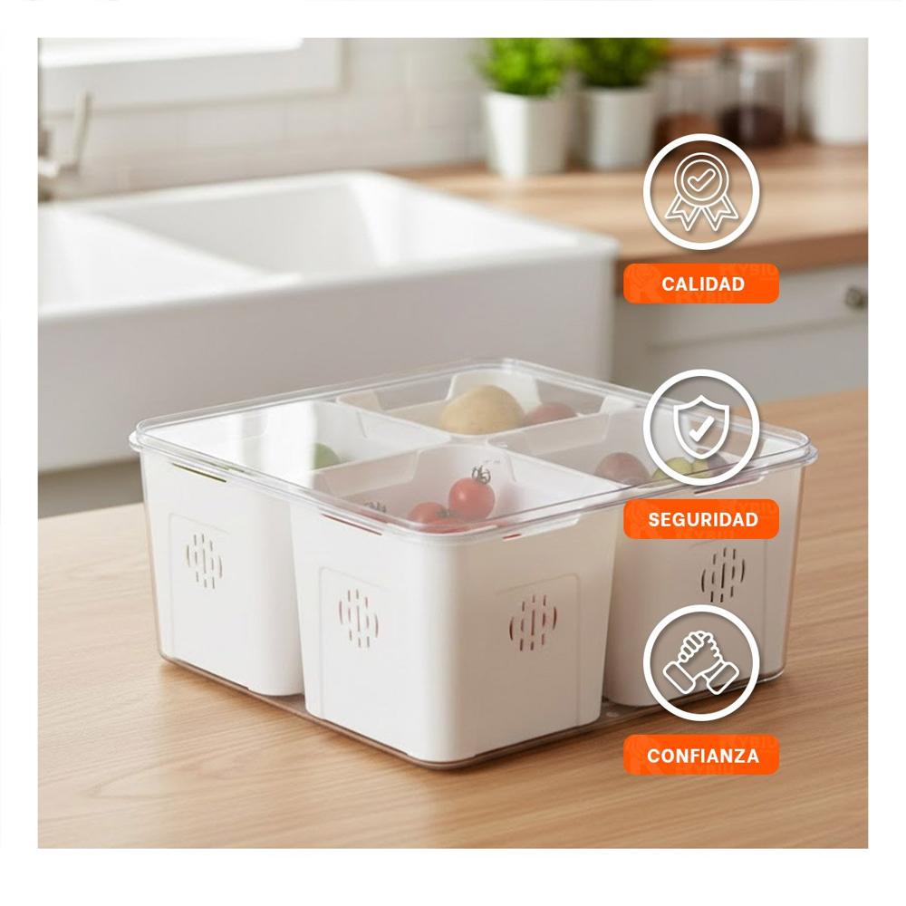 Contenedor con 4 Bandejas Escurridoras de Plastico Transparente para Uso Continuo